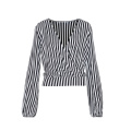 High Quality Custom Striped V Neck Loose Lady'S T-Shirts Blouse Casual Tops For Women